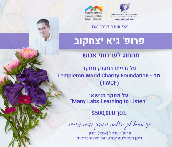 פרופ’ גיא יצחקוב זכה במענק מחקר מה – Templeton World Charity Foundation (TWCF)