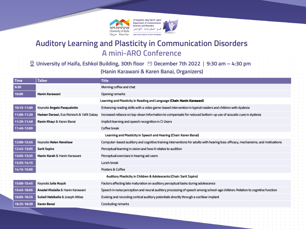 07.12.2022 - Auditory Learning and Plasticity in Communication Disorders