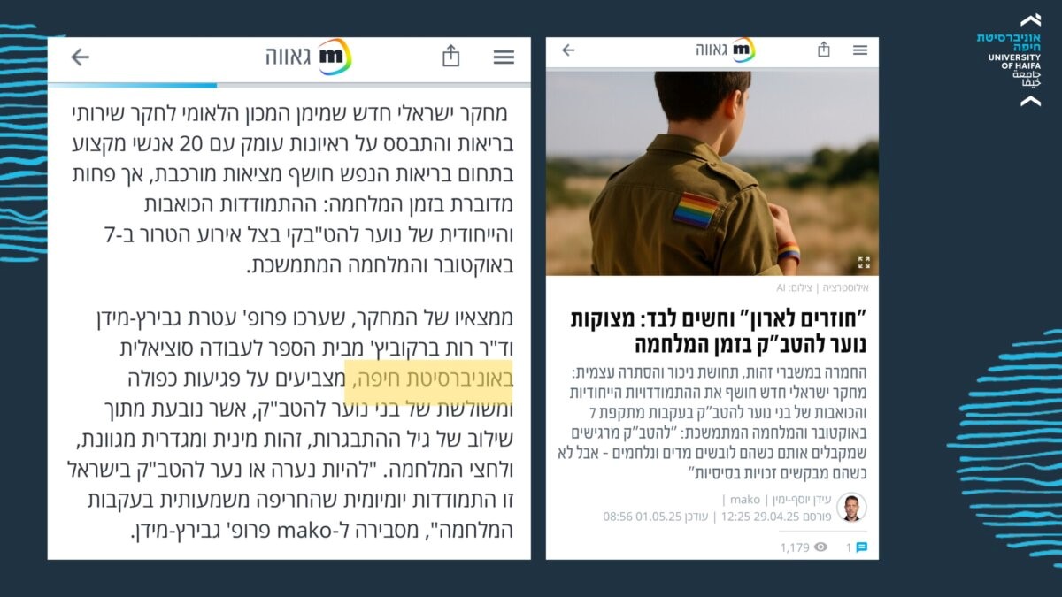 מחקר חדש בהובלת פרופ’ עטרת גבירץ-מידן וד”ר רות ברקוביץ’ לגבי התמודדותם הכואבת והייחודית של בני ובנות נוער להט”בקים מאז מתקפת הטרור ב-7 באוקטובר באתר MAKO
