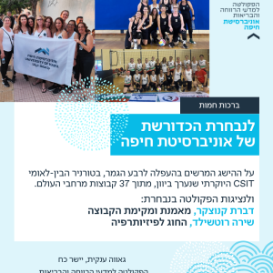נציגות מהפקולטה בנבחרת הכדורשת של אוניברסיטת חיפה שהעפילה העפלה לשלב רבע הגמר בטורניר בין-לאומי