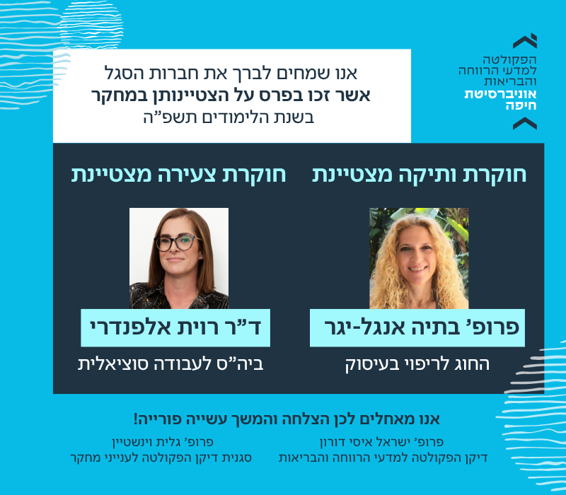 חברות הסגל אשר זכו בפרס על הצטיינותן במחקר בשנת הלימודים תשפ”ה