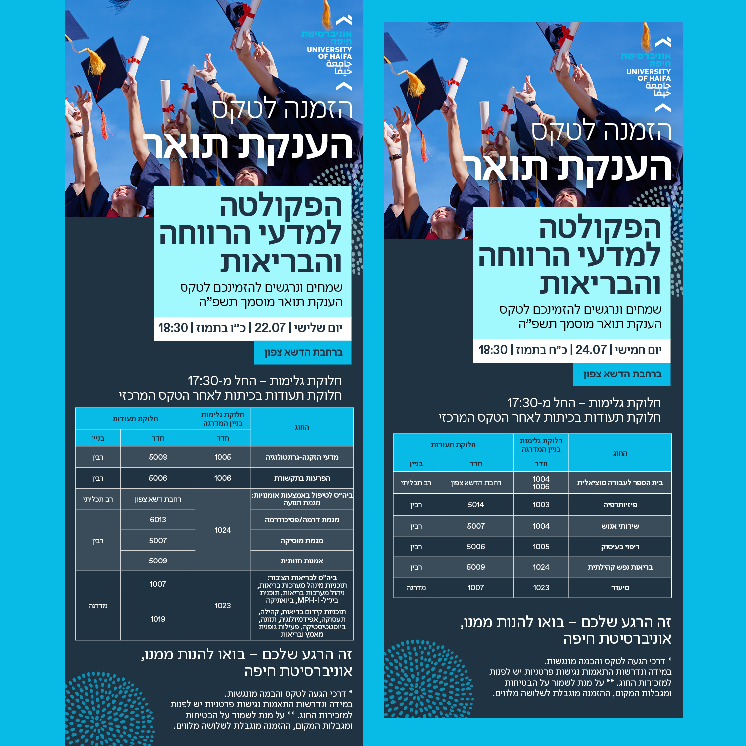 טקסי הענקת תארים למוסמכי הפקולטה שנה"ל תשפ"ה