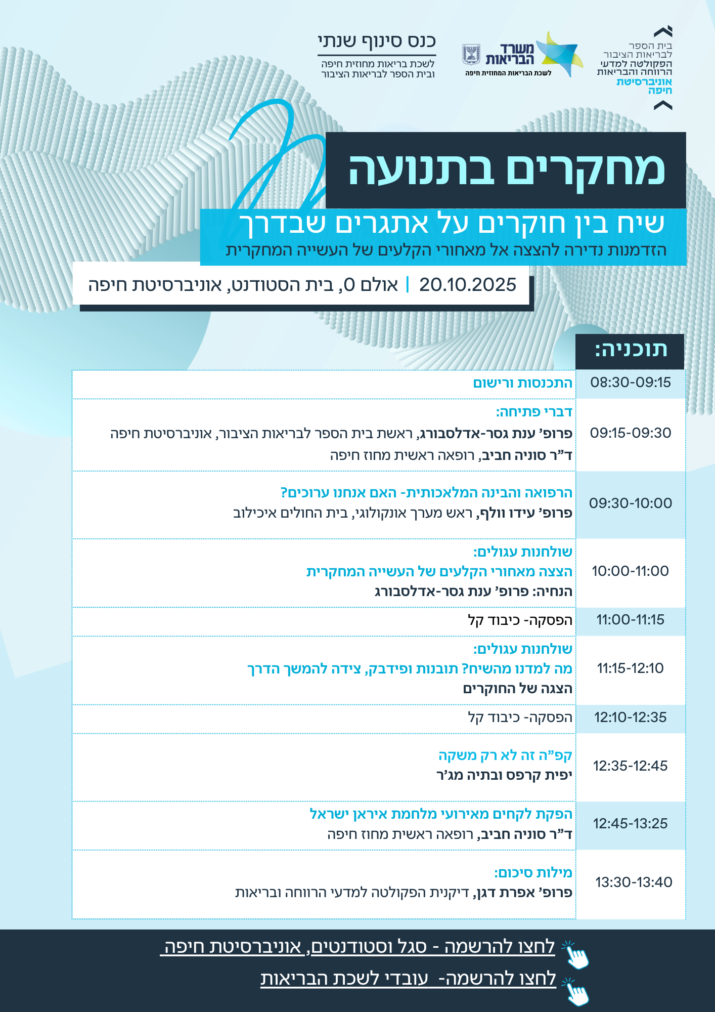 כנס מחקרים בתנועה – כנס סינוף שנתי עם לשכת הבריאות המחוזית חיפה – 20.10.2025
