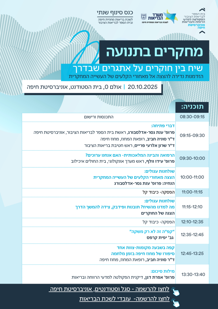 כנס מחקרים בתנועה – כנס סינוף שנתי עם לשכת הבריאות המחוזית חיפה – 20.10.2025