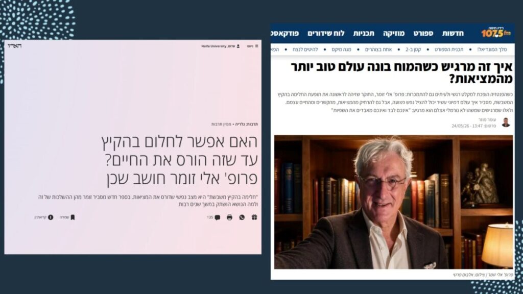 פרופ' אלי זומר מבית הספר לעבודה סוציאלית התראיין על ספרו 'שבויים בדמיון: כשחלימה בהקיץ משתלטת על החיים'